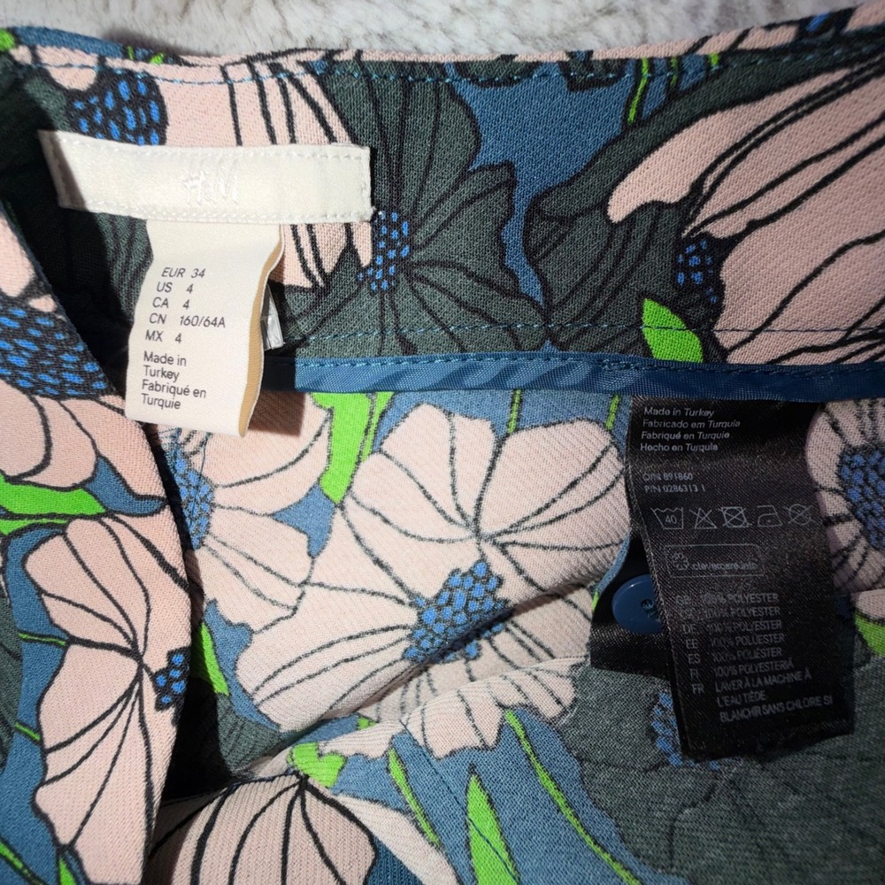 H&M Women's 4 Pink Green Bold Floral Print High Waist Wide Leg Pants Trousers - Picture 10 of 15